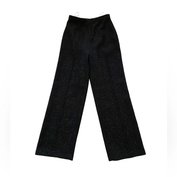 Jason Wu Black Shine Tweed Pleated Trouser straight wide Pants Dark Academia 6 S - Picture 5 of 11